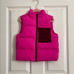 Pink Puffer Vest with Burgundy Pocket